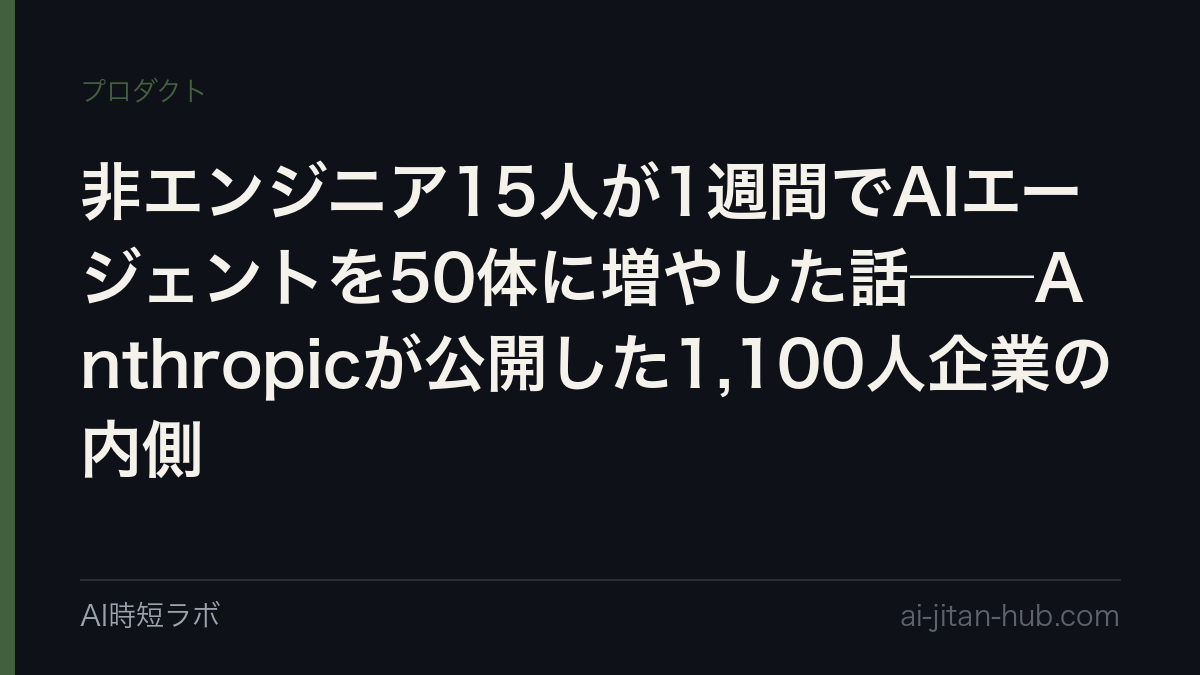 非エンジニア15人が1週間で最初のエージェントを作り、1か月で全社50体に広がった話──Anthropicが公開した1,100人企業の内側の記事画像