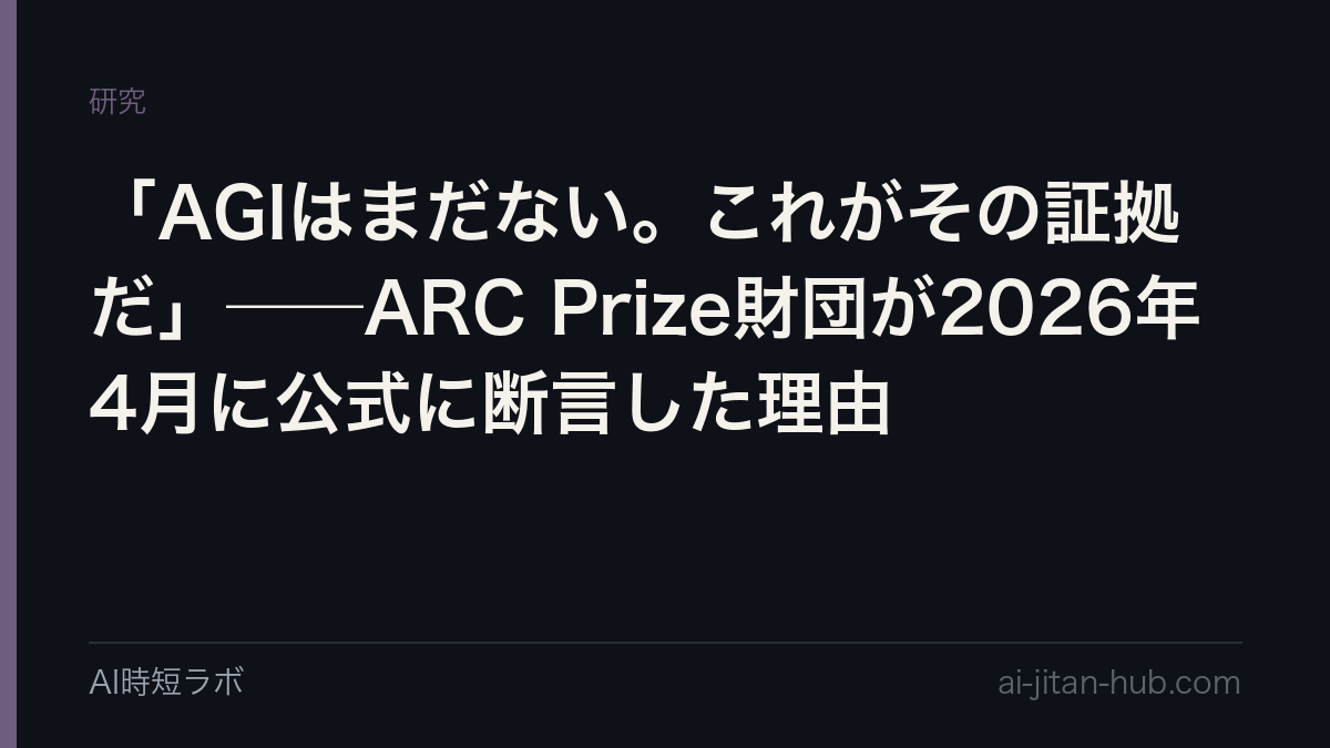 「AGIはまだない。これがその証拠だ」──ARC Prize財団が2026年4月に公式に断言した理由の記事画像