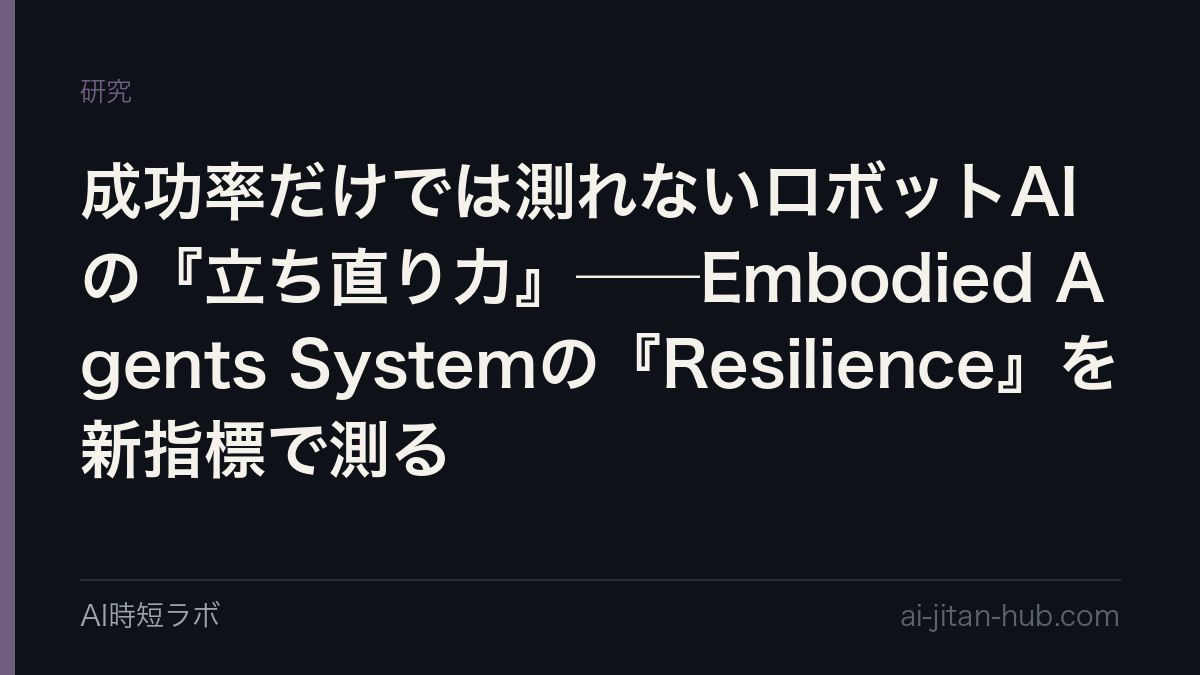 成功率だけでは測れないロボットAIの『立ち直り力』──Embodied Agents Systemの『Resilience』を新指標で測るの記事画像