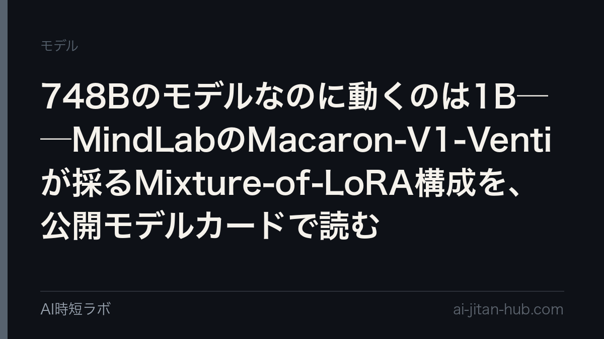 748Bのモデルなのに動くのは1B──MindLabのMacaron-V1-Ventiが採るMixture-of-LoRA構成を、公開モデルカードで読むの記事画像