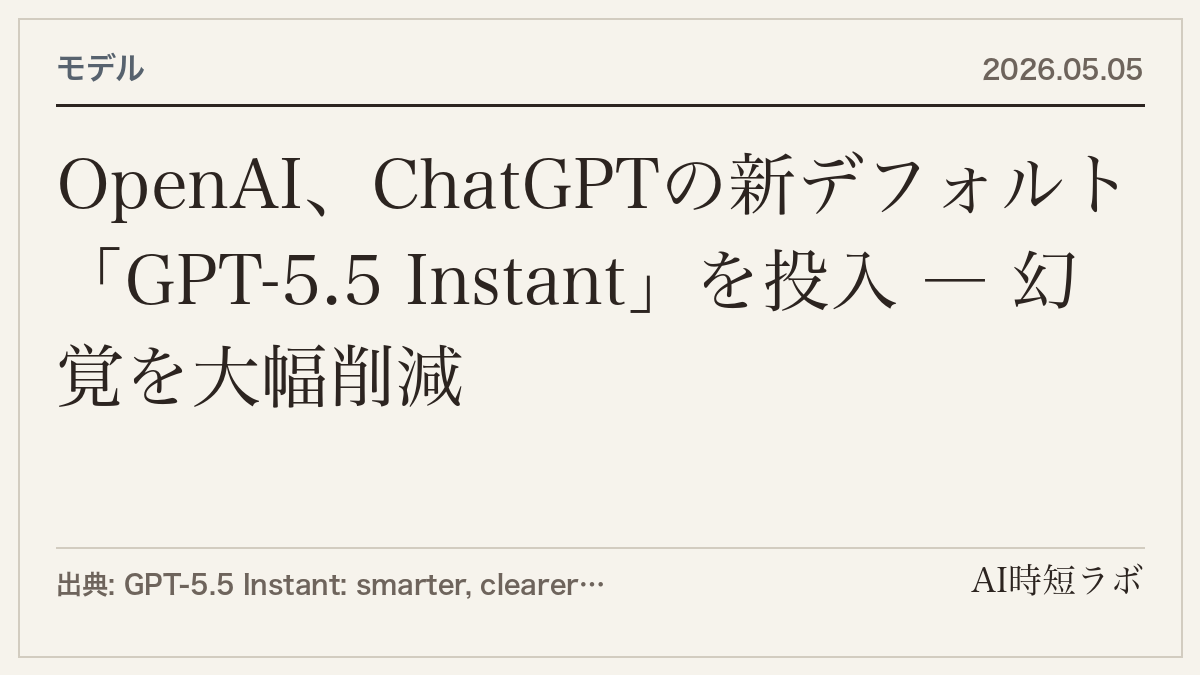 OpenAI、ChatGPTの新デフォルト「GPT-5.5 Instant」を投入 ― 幻覚を大幅削減の記事画像
