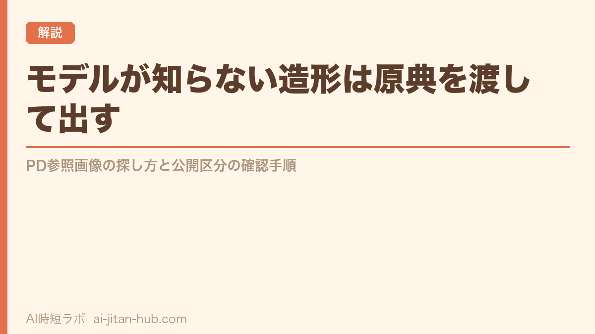 モデルが知らない造形は原典を渡して出す──PD参照画像の探し方と公開区分の確認手順の記事画像
