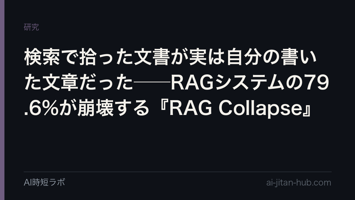 検索で拾った文書が実は自分の書いた文章だった──RAGシステムの79.6%が崩壊する『RAG Collapse』の記事画像