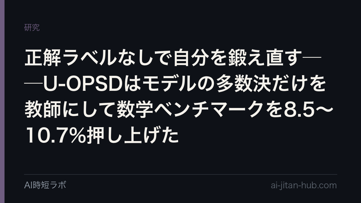 正解ラベルなしで自分を鍛え直す──U-OPSDはモデルの多数決だけを教師にして数学ベンチマークを8.5〜10.7%押し上げたの記事画像