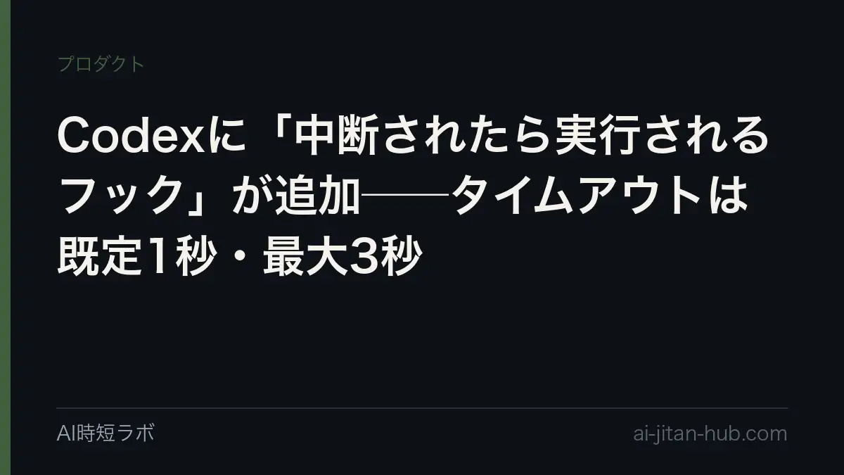 Codexに「中断されたら実行されるフック」が追加──タイムアウトは既定1秒・最大3秒の記事画像