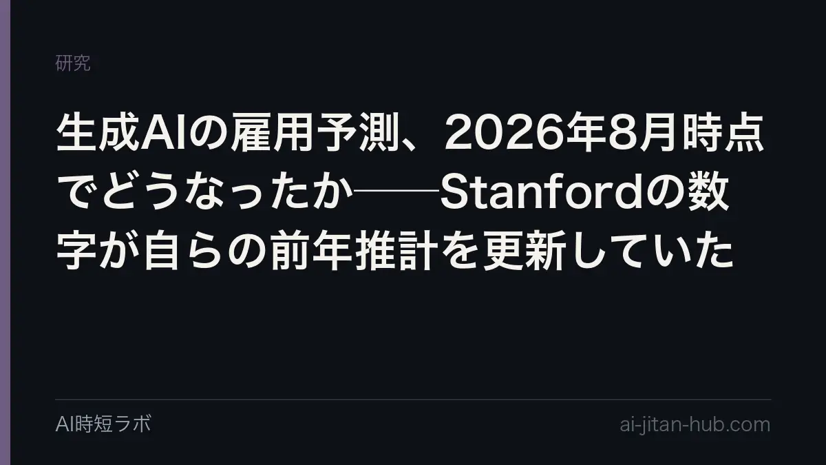 生成AIの雇用予測、2026年8月時点でどうなったか──Stanfordの数字が自らの前年推計を更新していたの記事画像