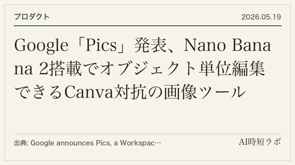 Google「Pics」発表、Nano Banana 2搭載でオブジェクト単位編集できるCanva対抗の画像ツールの記事画像