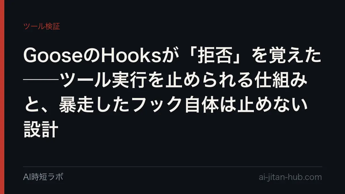 GooseのHooksが「拒否」を覚えた──ツール実行を止められる仕組みと、暴走したフック自体は止めない設計の記事画像