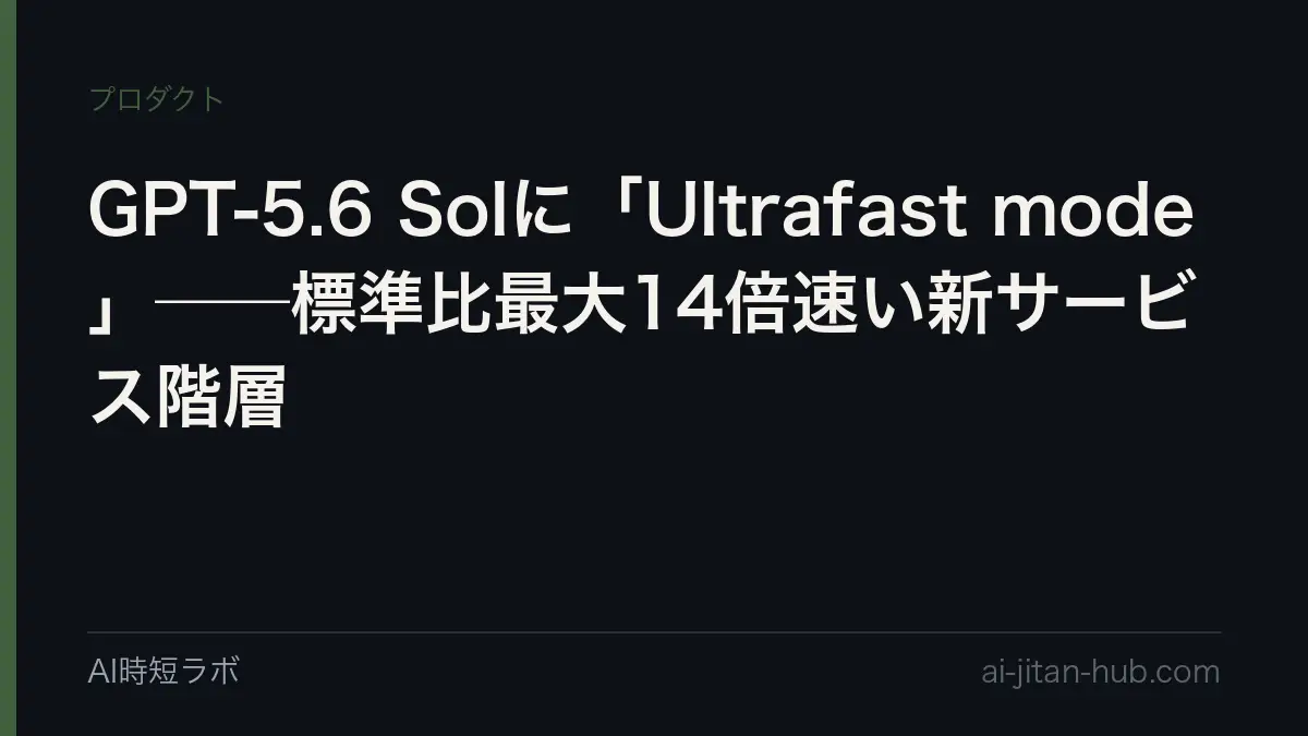 GPT-5.6 Solに「Ultrafast mode」──標準比最大14倍速い新サービス階層の記事画像