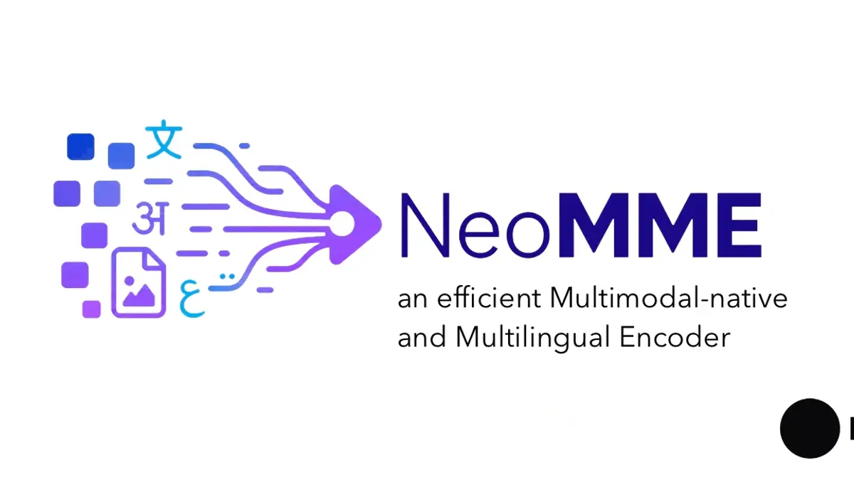 H Company「NeoMME」──画像パッチとテキストを1つの双方向Transformerで処理する260M・800Mの多言語マルチモーダルエンコーダ（Apache 2.0）。事前学習の視覚塔も言語モデルも使わずマスク離散拡散でゼロから学習。文書検索版はViDoRe v3で260Mが0.523（ColQwen2.5の14分の1のパラメータ）、索引は1ページ1.5MB→6kB（255分の1）の記事画像