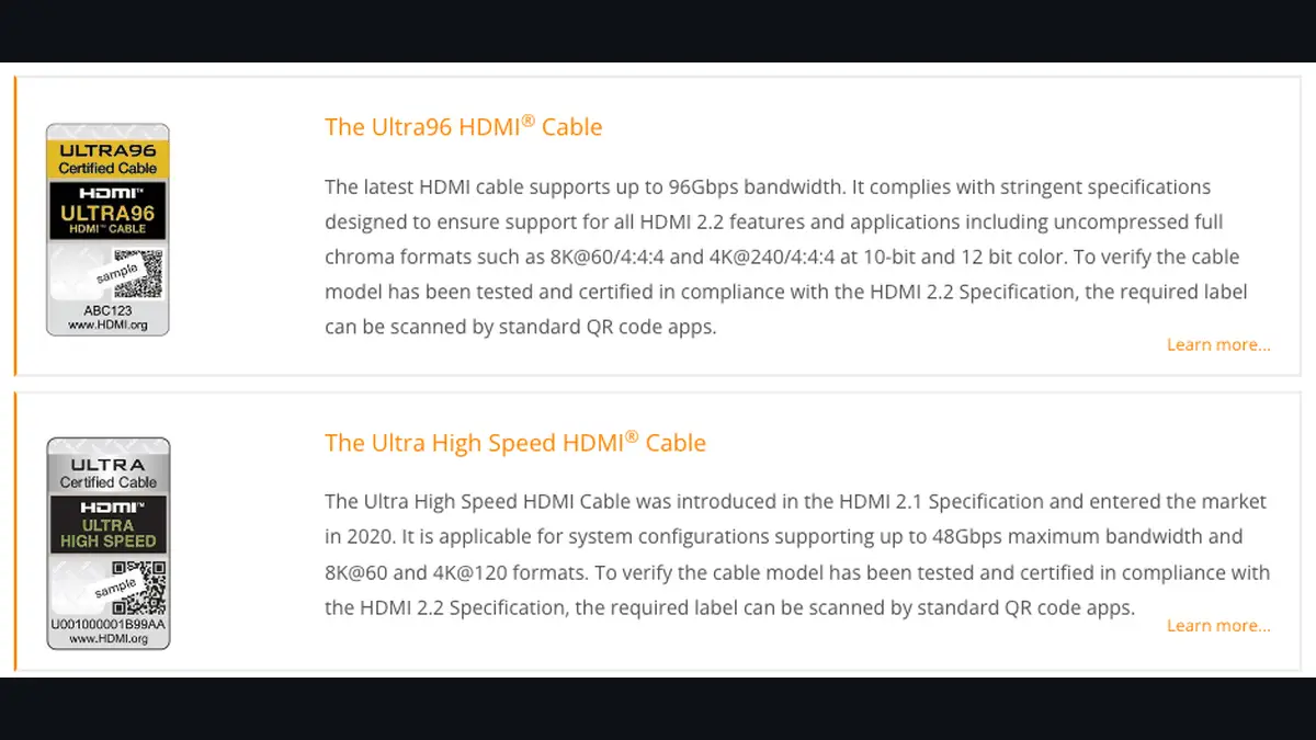 HDMI（エイチディーエムアイ）とは──映像・音声・データを1本のケーブルで送る接続規格。ケーブルは Standard・High Speed・Premium High Speed・Ultra High Speed・Ultra96 の名前で見分け、最新の版は HDMI 2.2（2025年6月25日公開）。DisplayPort との違いも表で【2026年10月版】の記事画像