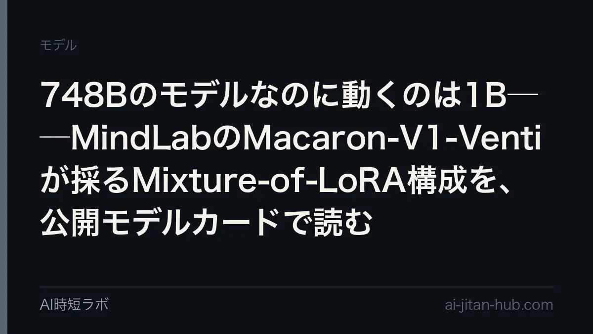748Bのモデルなのに動くのは1B──MindLabのMacaron-V1-Ventiが採るMixture-of-LoRA構成を、公開モデルカードで読むの記事画像