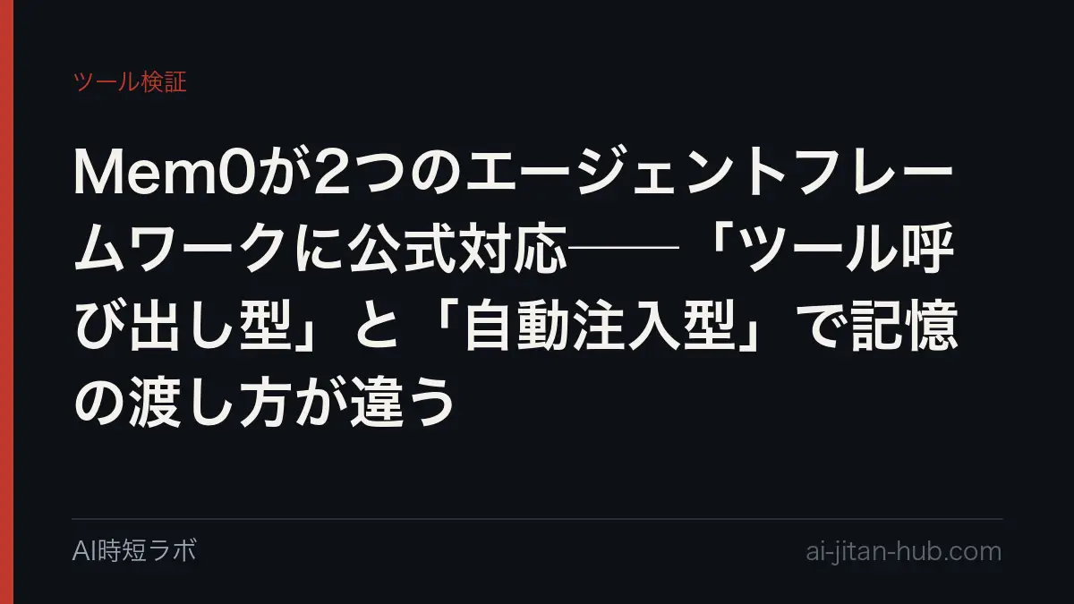 Mem0が2つのエージェントフレームワークに公式対応──「ツール呼び出し型」と「自動注入型」で記憶の渡し方が違うの記事画像