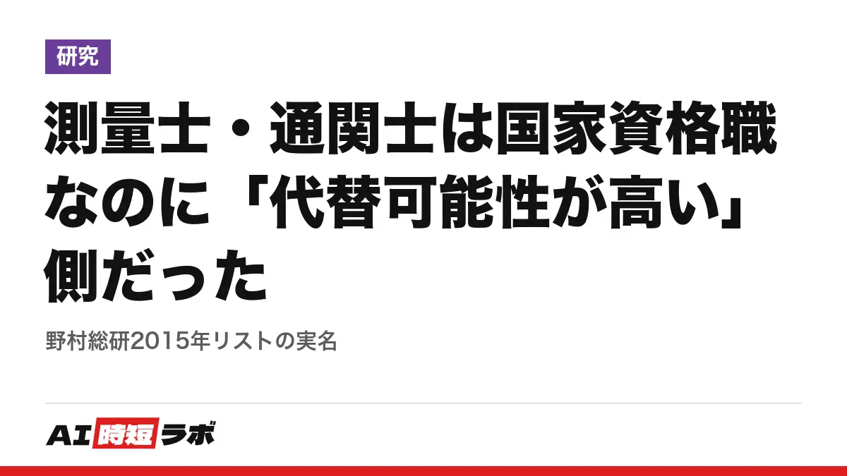 測量士・通関士は国家資格職なのに「代替可能性が高い」側だった──野村総研2015年リストの実名の記事画像