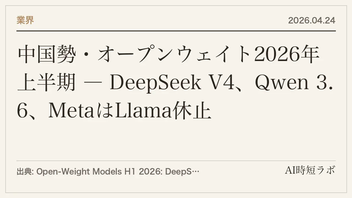 中国勢・オープンウェイト2026年上半期 ― DeepSeek V4、Qwen 3.6、MetaはLlama休止の記事画像
