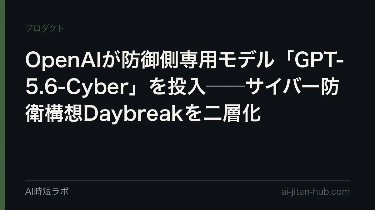 OpenAIが防御側専用モデル「GPT-5.6-Cyber」を投入──サイバー防衛構想Daybreakを二層化の記事画像