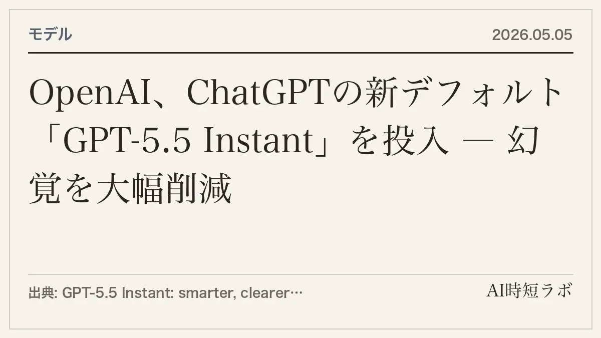 OpenAI、ChatGPTの新デフォルト「GPT-5.5 Instant」を投入 ― 幻覚を大幅削減の記事画像