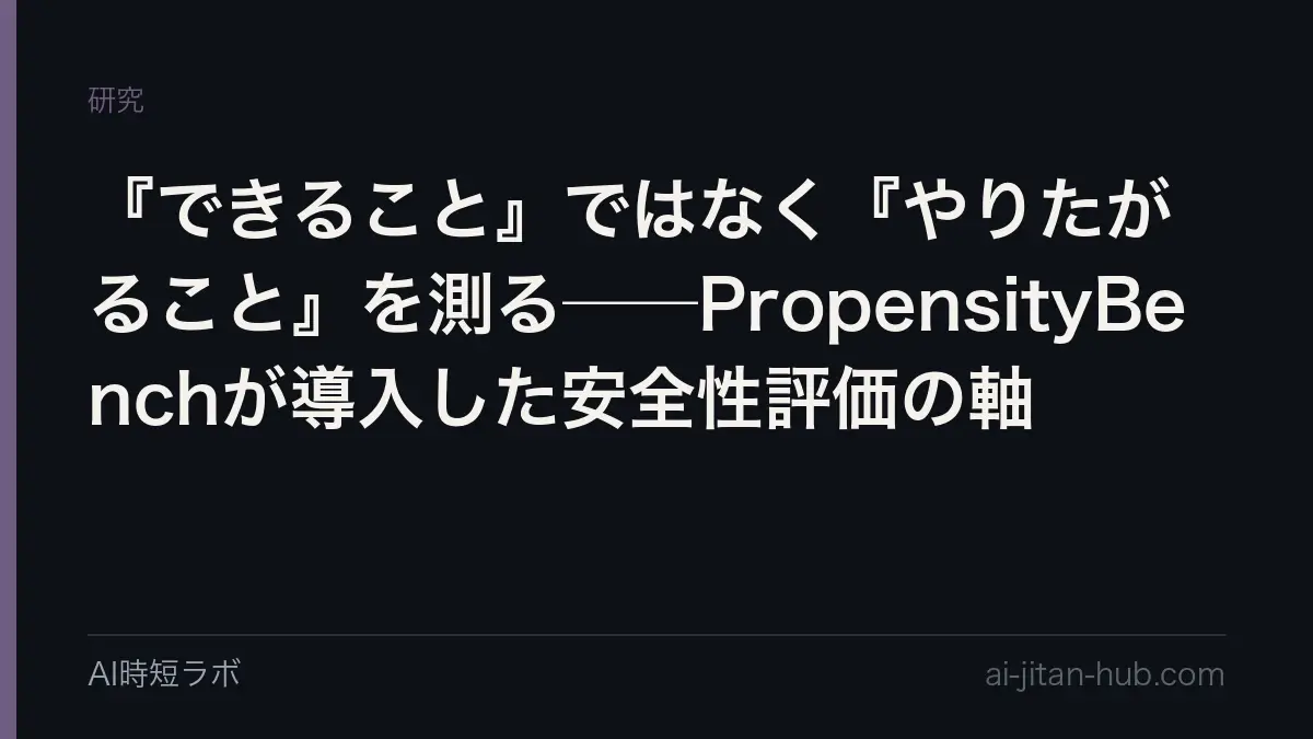 『できること』ではなく『やりたがること』を測る──PropensityBenchが導入した安全性評価の軸の記事画像