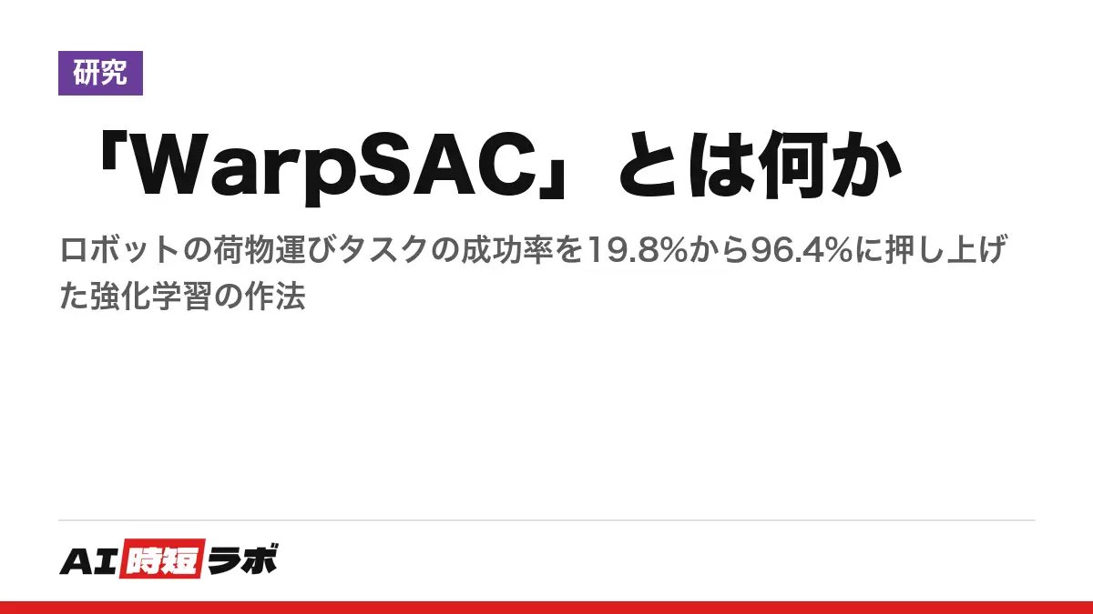 「WarpSAC」とは何か──ロボットの荷物運びタスクの成功率を19.8%から96.4%に押し上げた強化学習の作法の記事画像